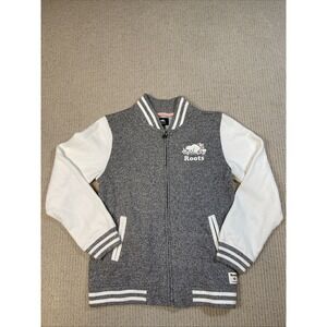 Roots Kids Girls XXL Athletics Varsity Jacket Letterman Zip Up Sweatshirt Gray